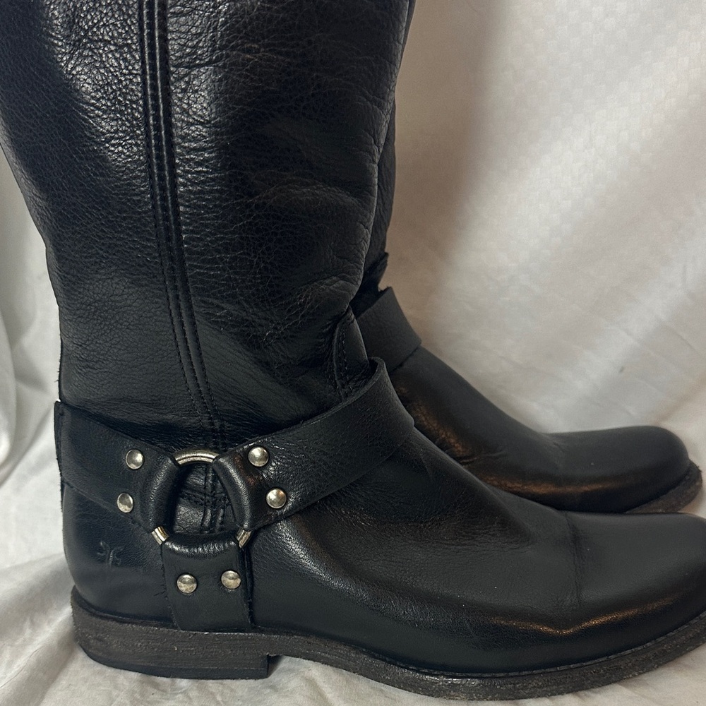 Frye Black Leather Phillip moto Boots size 7